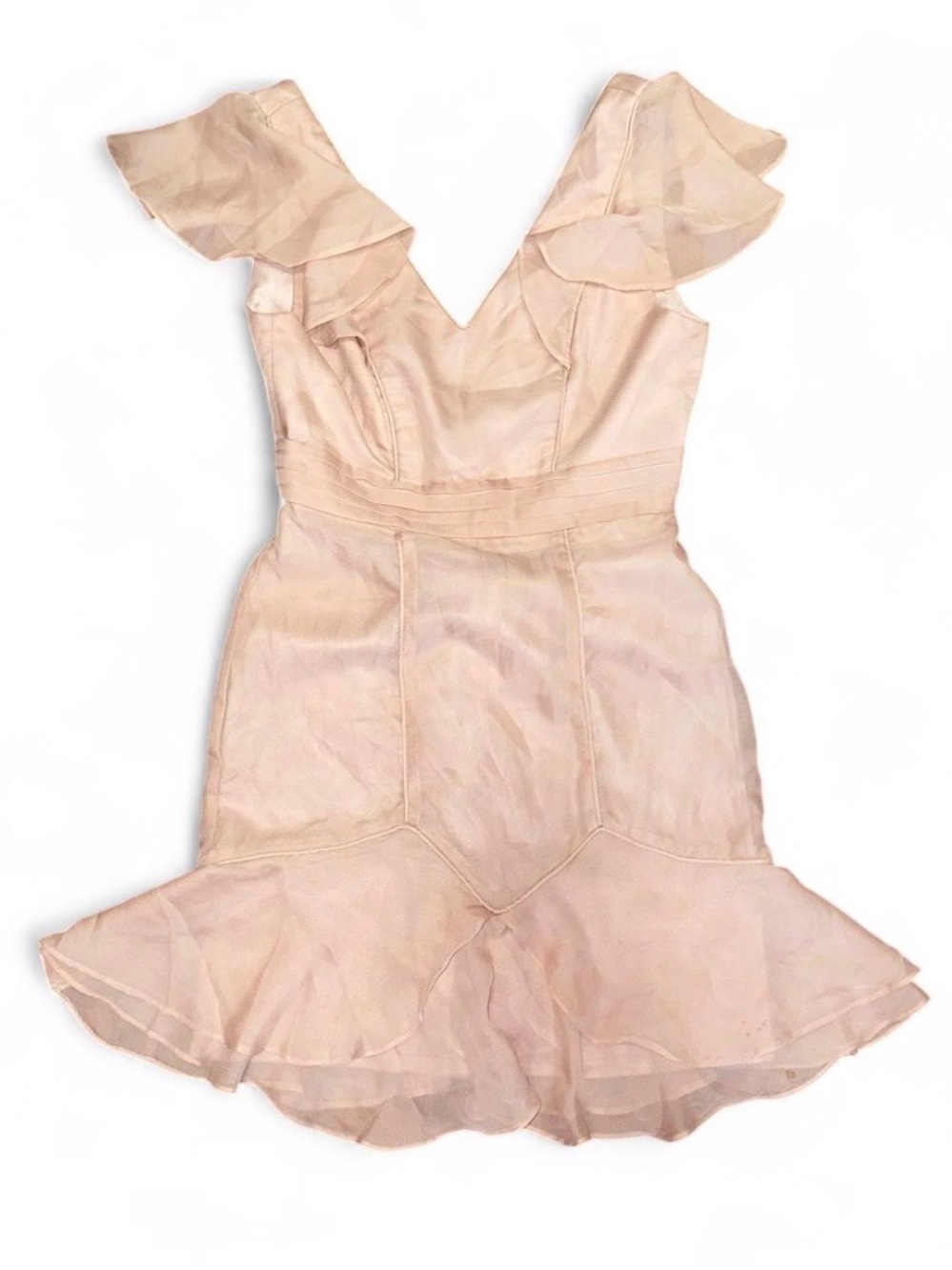 Ruffled V-Neck Blush Pink Mini Dress Small 1920s 1930s Style Minuet Small
